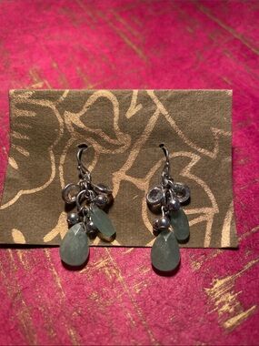 Silver Drop Earrings with Green Teardrop Stones